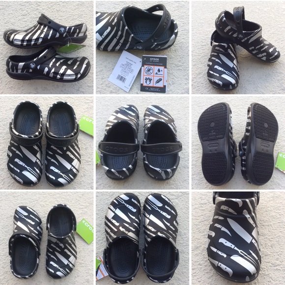 LAST ONE! Crocs Work Clogs SZ 11 Chef Black Silver - Picture 8 of 8